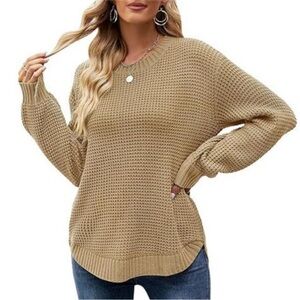 ✨ Women’s Waffle Knit Pullover Sweater | Lantern Sleeve Crewneck Loose Fit ✨